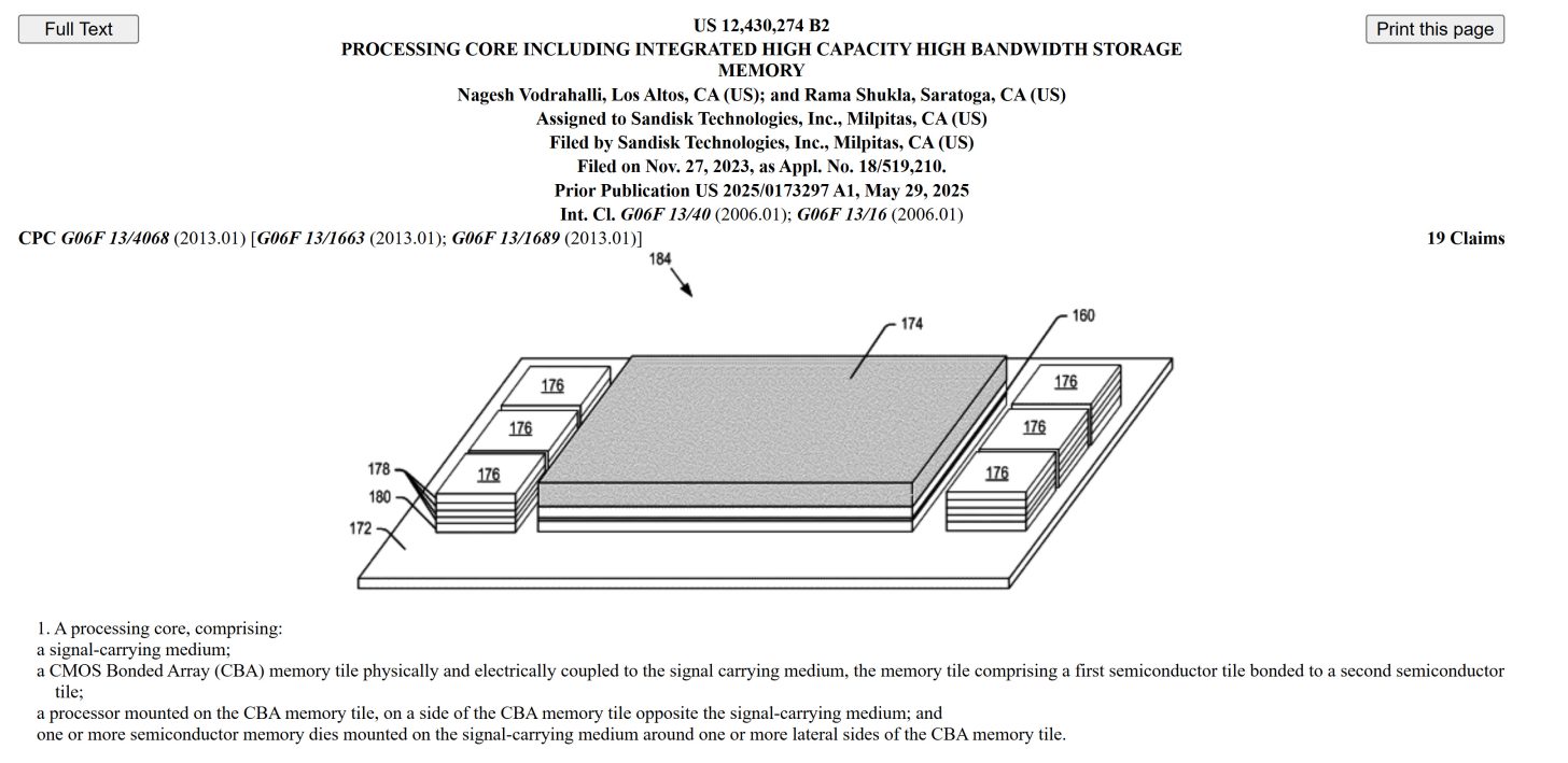 SanDisk 3D stacked NAND beneath compute die patent diagram
