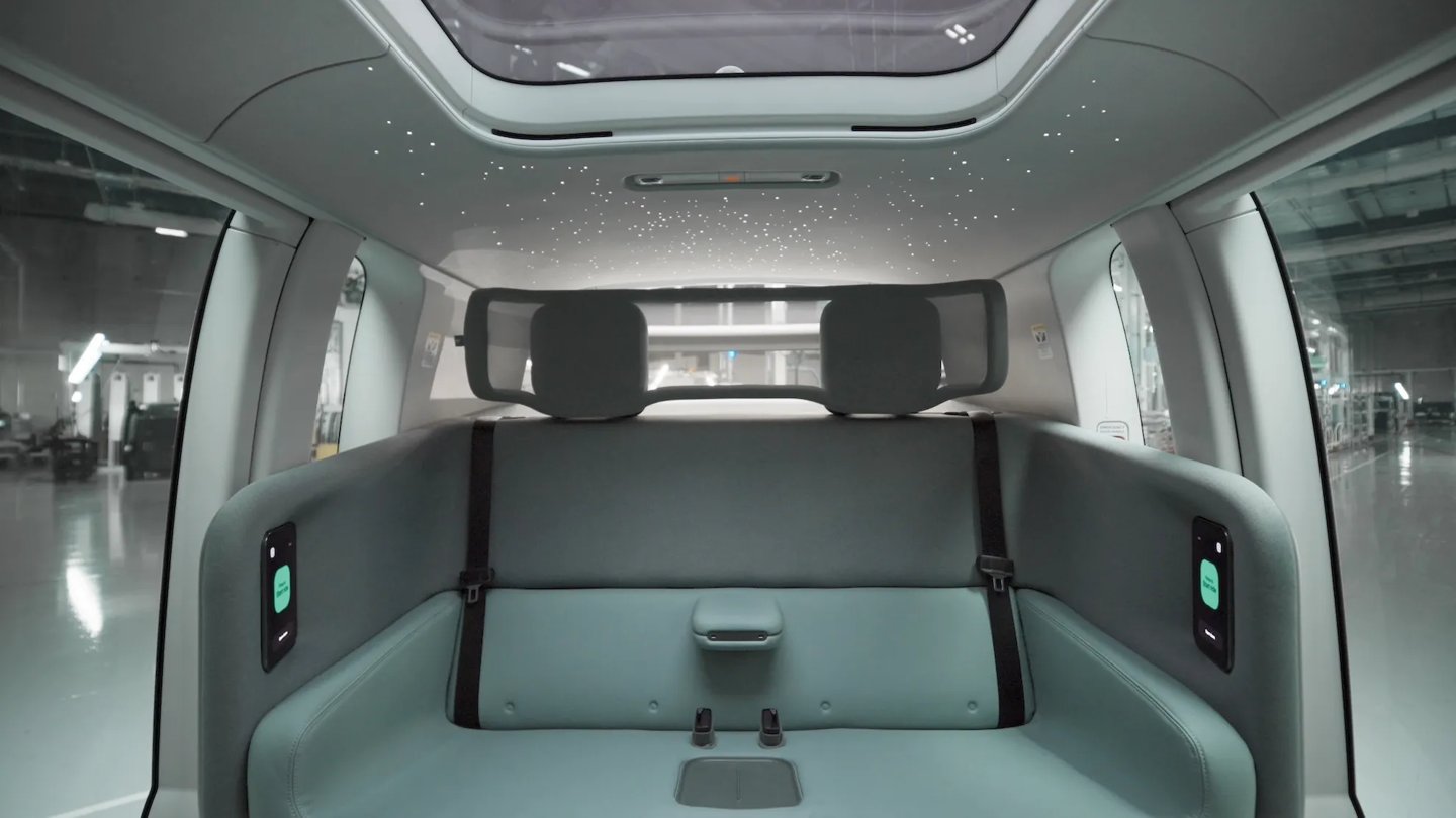 Interior view showing face-to-face seating