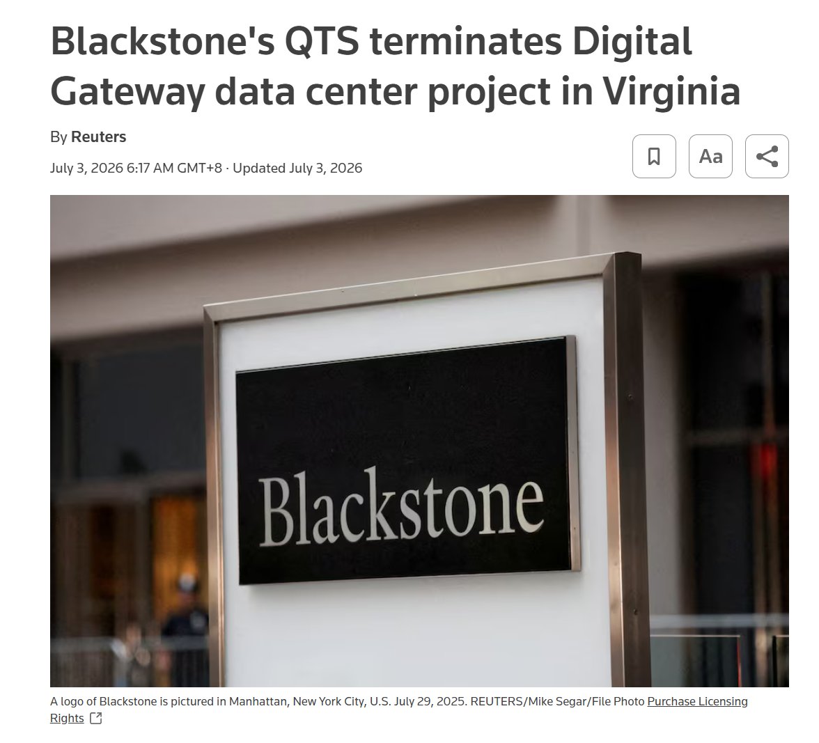 Blackstone scraps plans for would-be 'world's largest' data center campus in Virginia