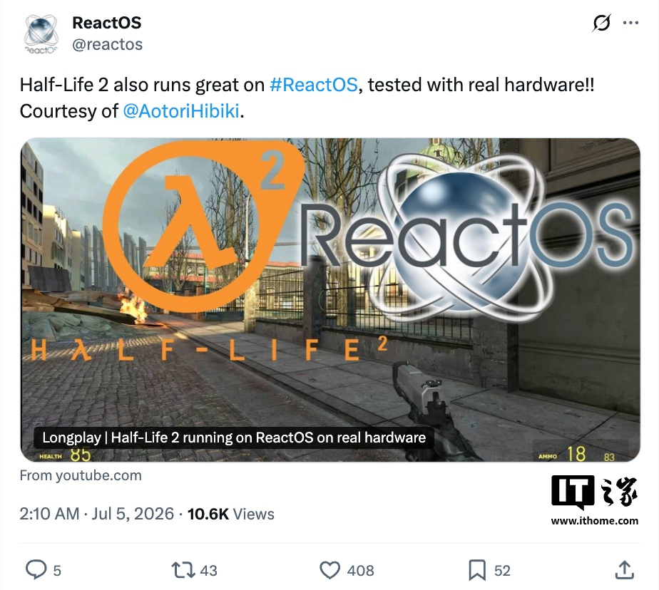 After 30 Years of Development, Open-Source Windows Clone ReactOS Can Finally Run Half-Life 2